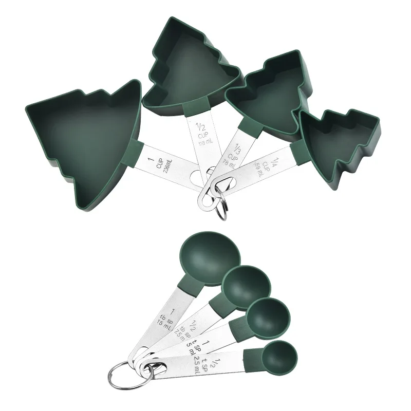 Wholesale 430 Stainless Steel + PP Plastic Christmas Tree Measuring Spoon Set