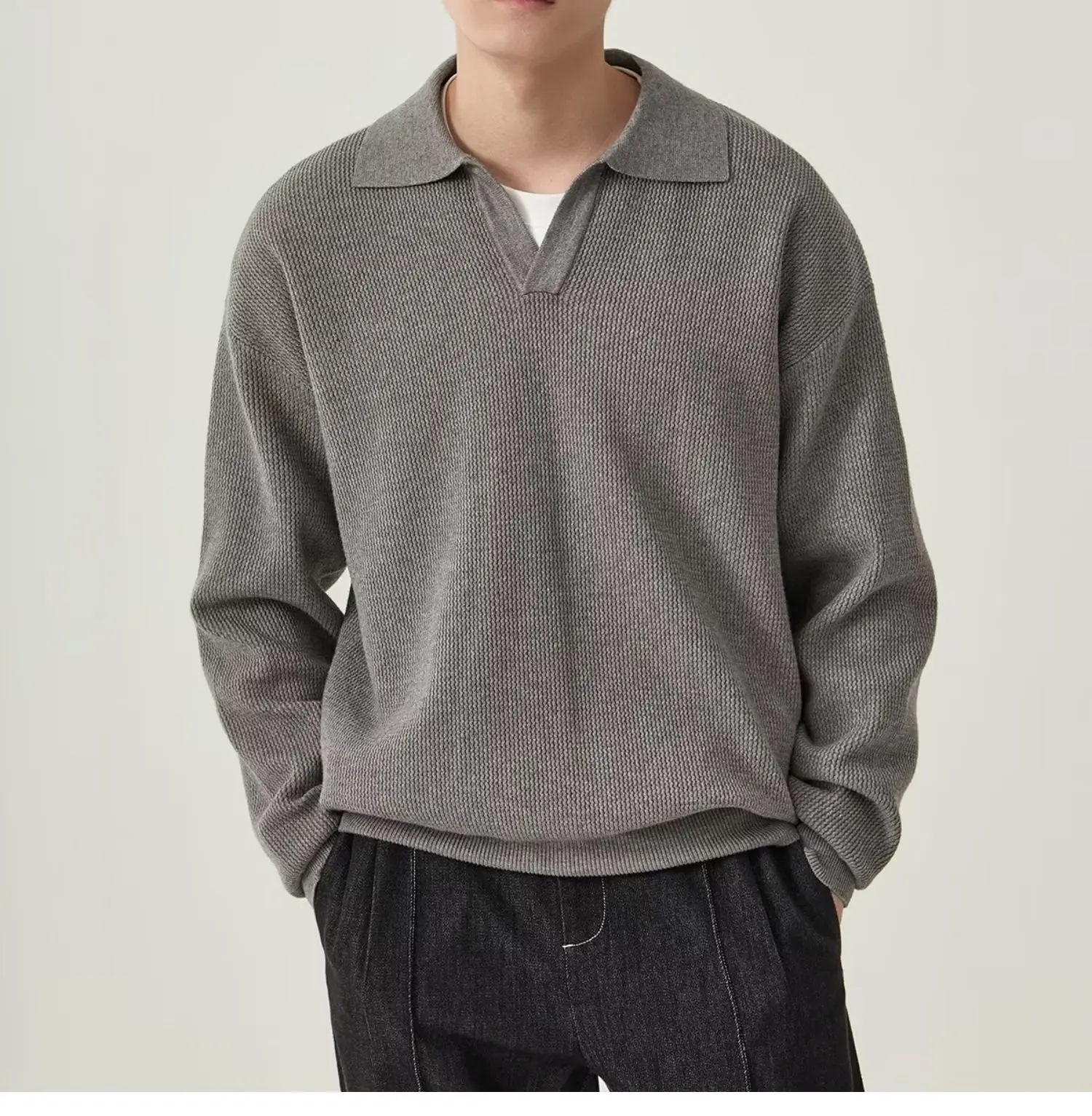 OEM&ODM Men Cashmere Wool sweater Turtleneck Pullover Essentials Mens Plain 100% Cotton V-Neck Pullover Custom Knitted Sweater