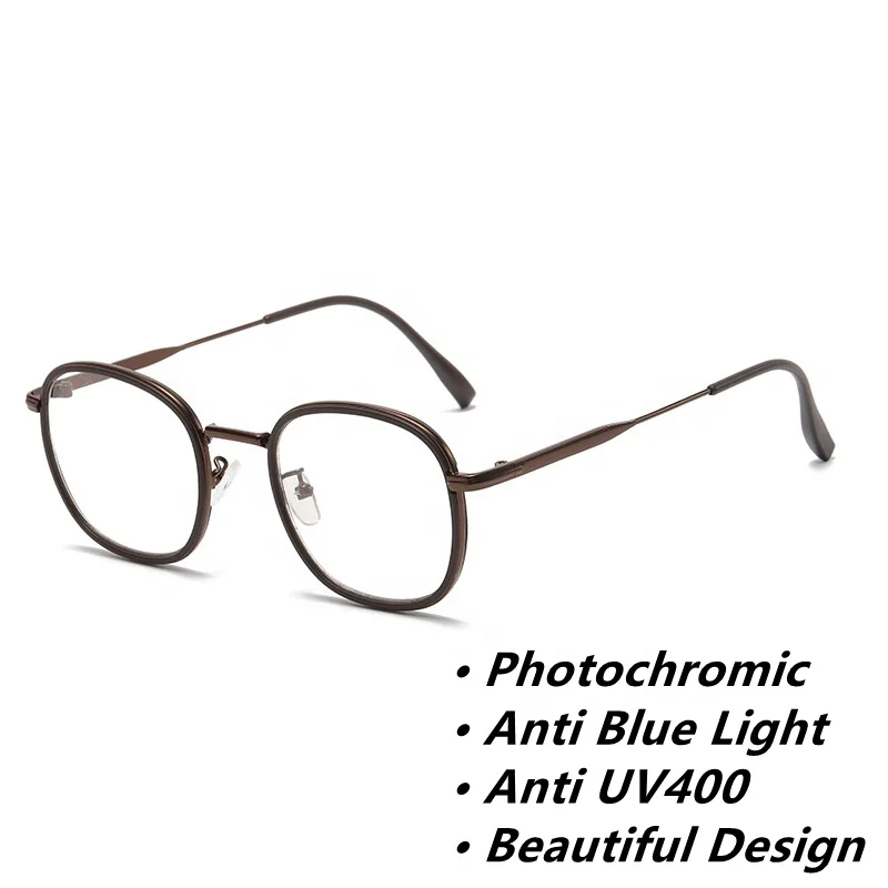 trendy girls women myopia black silver vintage round lunette photogrey anti reflet 2024 computer photochromic blue light glasses