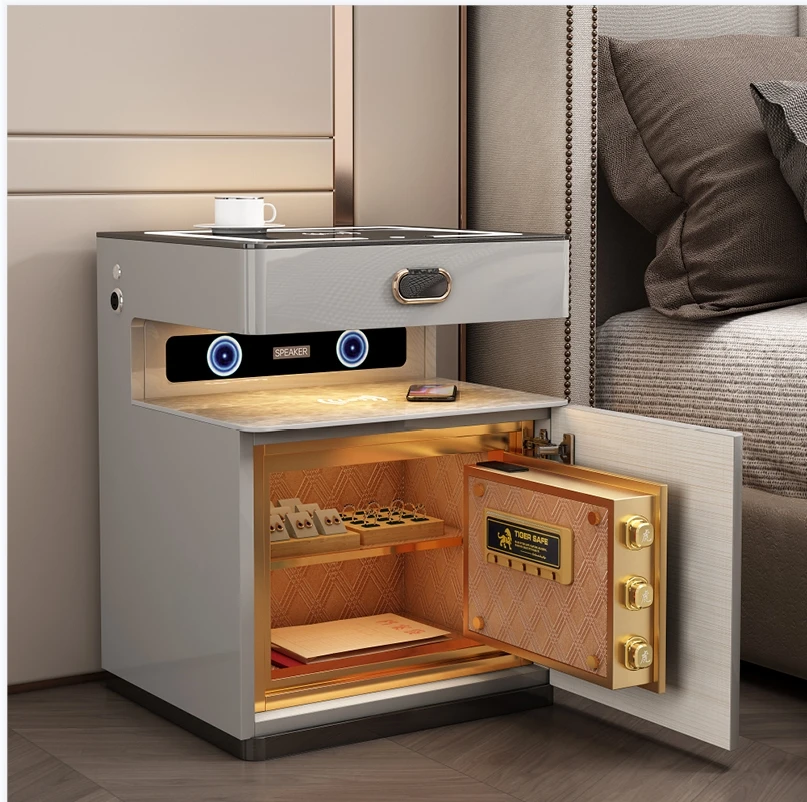 new Modern Technology Luxury Home Bedroom smart Password Fingerprint Bluetooth Speaker Wireless Charging Bedside Table