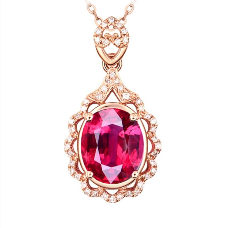 2023 Hot Sale Ruby Pendant Electroplated 18k Rose Gold Necklace Fashion Jewelry Lady Necklace