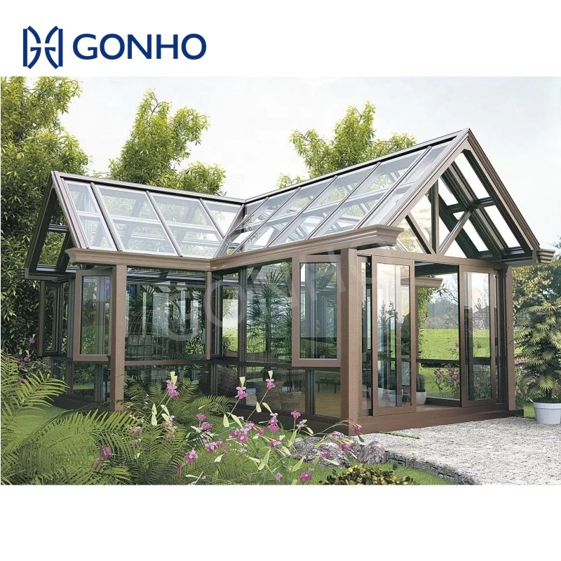 GONHO Easy Shipping Balcony Free Standing Glass Roof Small Garden Kit Screened Aluminium Sunrooms Glass Houses Sunrooms