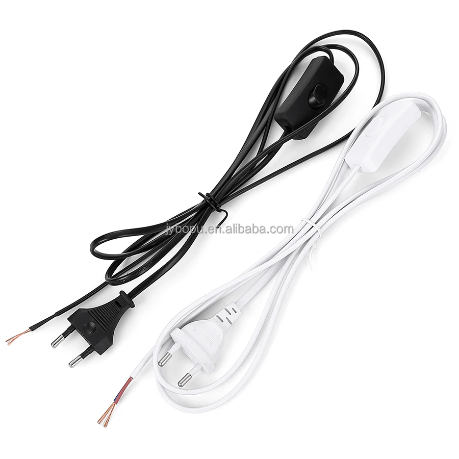 1.8M lamp wire EU 2 pins plug lamp cord cable with stripped ends ready for wiring