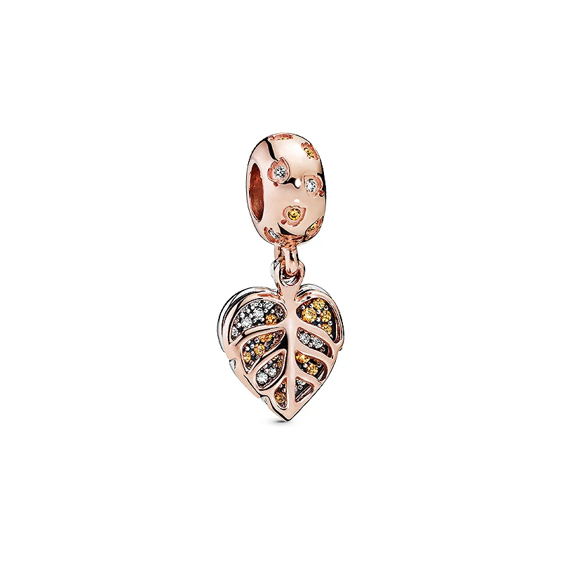 925 sterling silver Rose gold leaves  charms pendants fit bracelets women DIY Jewelry