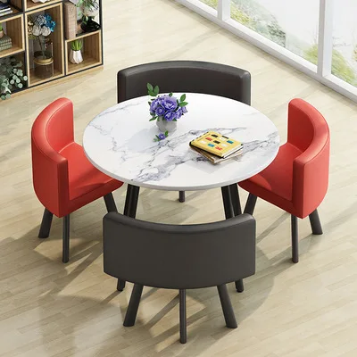 Modern Luxury Wood Kitchen Restaurant Tables and Chair Sets Room Furniture Small Round Marble Wooden Dining Table Set 4 Chairs