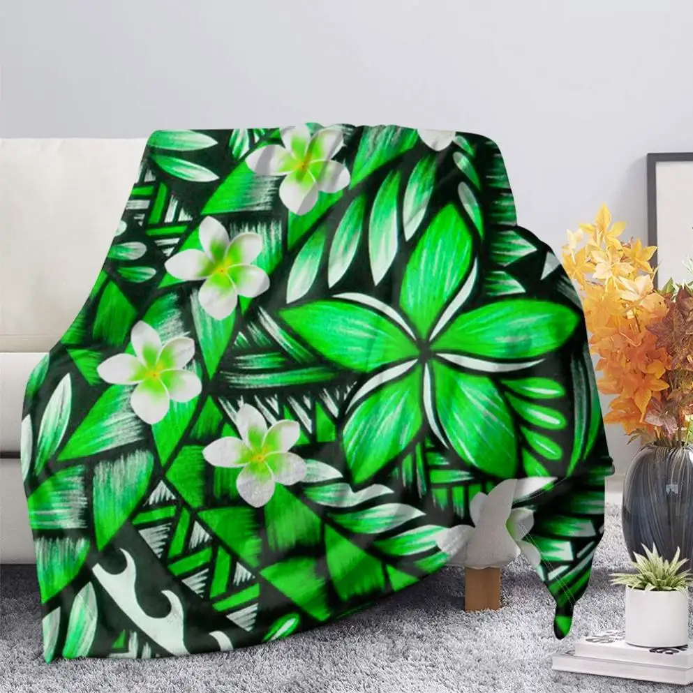 
Custom Picnic Blanket American Samoa Polynesian Green Plumeria Print Ultra-Soft Super Soft Fuzzy Lightweight Bed Couch Living 