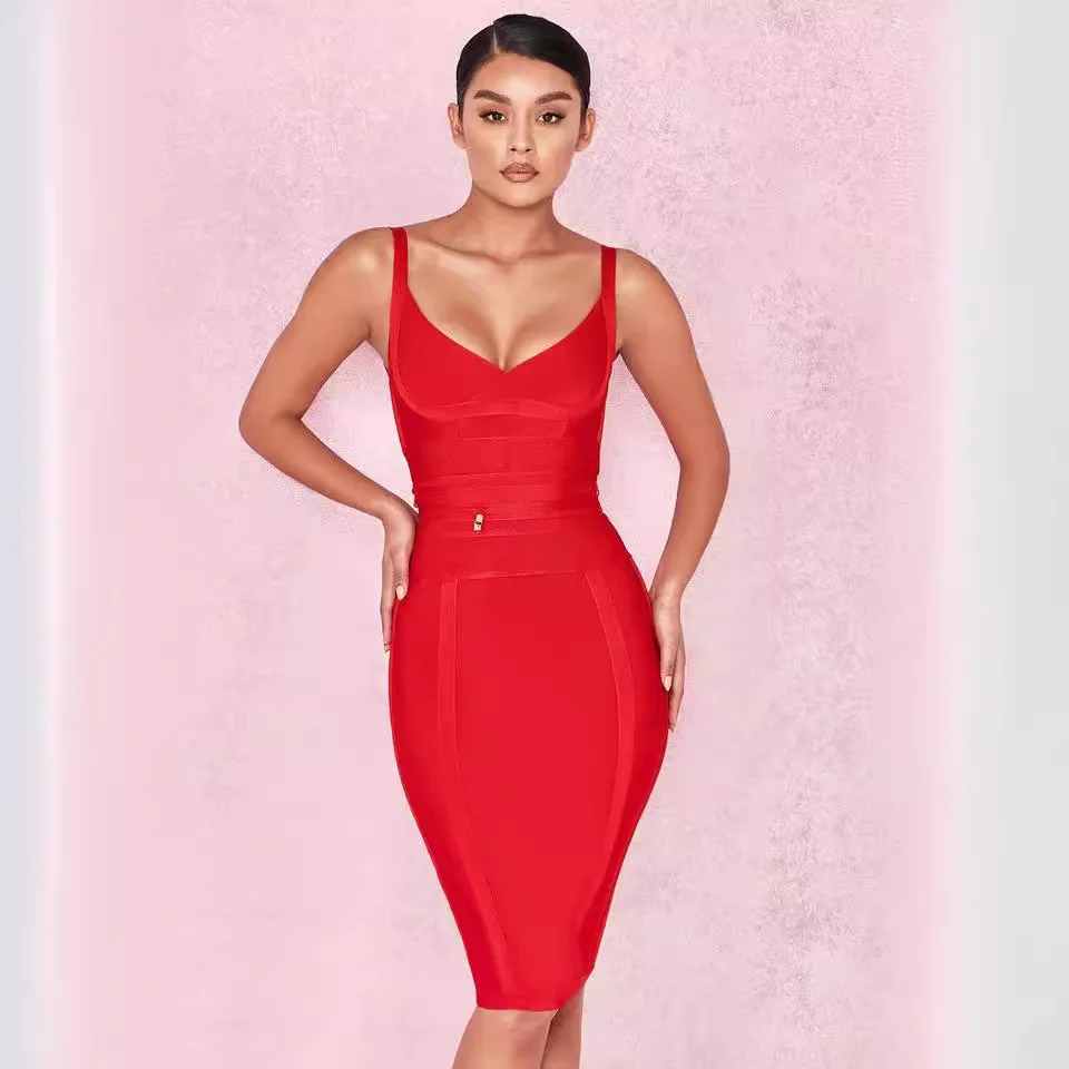 Fashion Style Spaghetti Strap V Neck Bandage Dress for Ladies Women Bodycon Club Dresses
