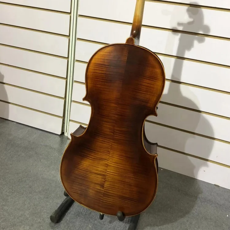 Handmade Brown Varnished Antique  matte High Grade Solid Paintings Flame Maple Cello