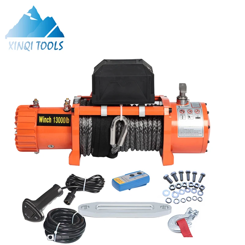 XINQI 13000lbs Pull Capacity 4x4 Application12v Electric Winch 5 Ton Remote Control Car Winch With Synthetic Rope