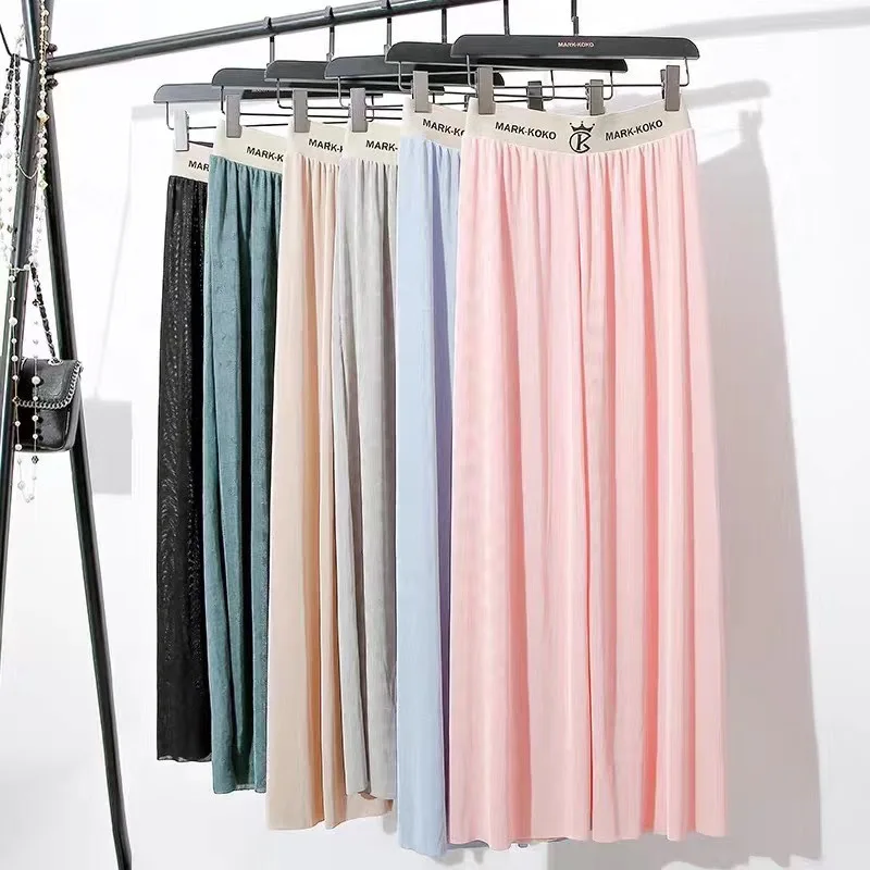 New Ice Silk  Spring And Summer Wide Leg Pants For 2021 Korean Version Of High Waist Loose Thin Trousers Web Celebrity Style