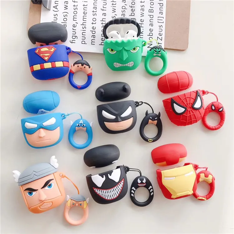
3D Cartoon Toy Silicone Airpod Case for Marvel Airpods Case Avengers with Carabiner Keychain  (1600178416640)