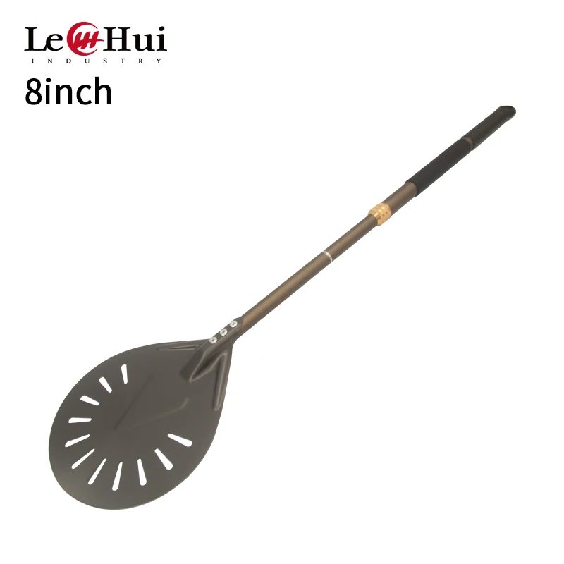 NEW 8 inch perforated pizza peel with telescopic rod handle hard-coated pizza paddle metal round folding pizza shovel