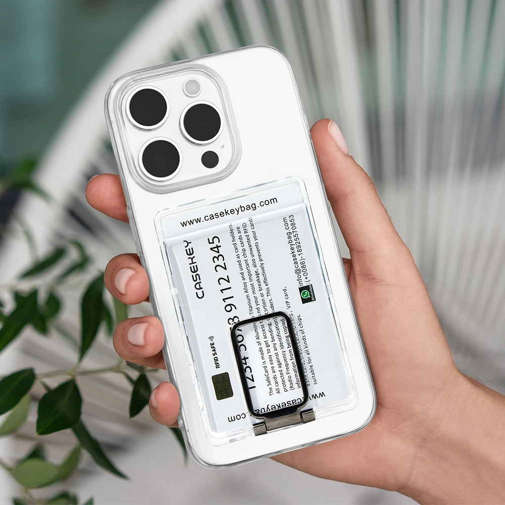 New Transparent Clear Plastic Mobile Phone Card Pocket Cardholder Slim Strong Magnetic Card Holder Wallet with Stand for Phone