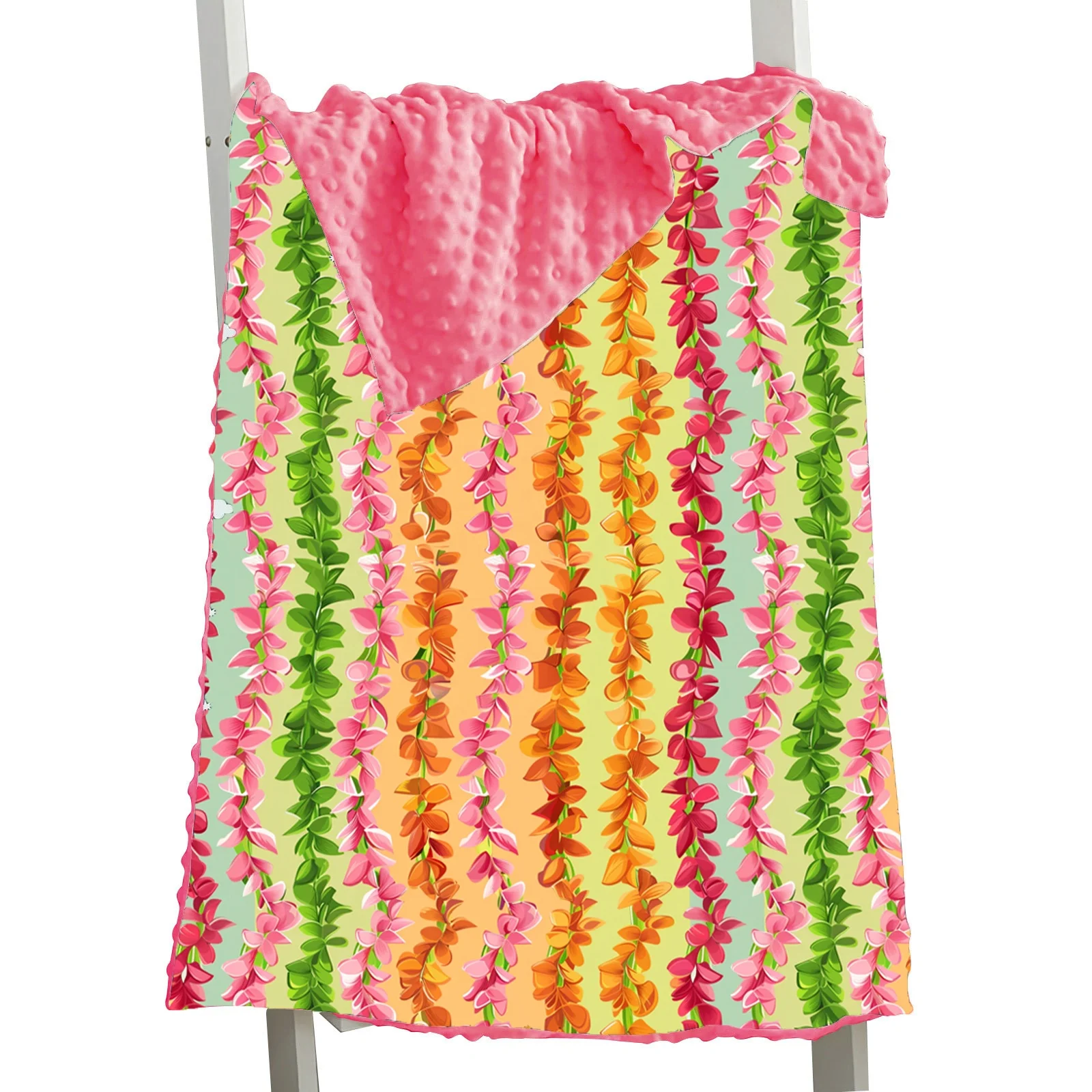 Hot Sale PuaKenikeni Lei Print Pink Blue Colorful Flowers Hawaii Style Minky Baby Blanket For Halloween Christmas Gift