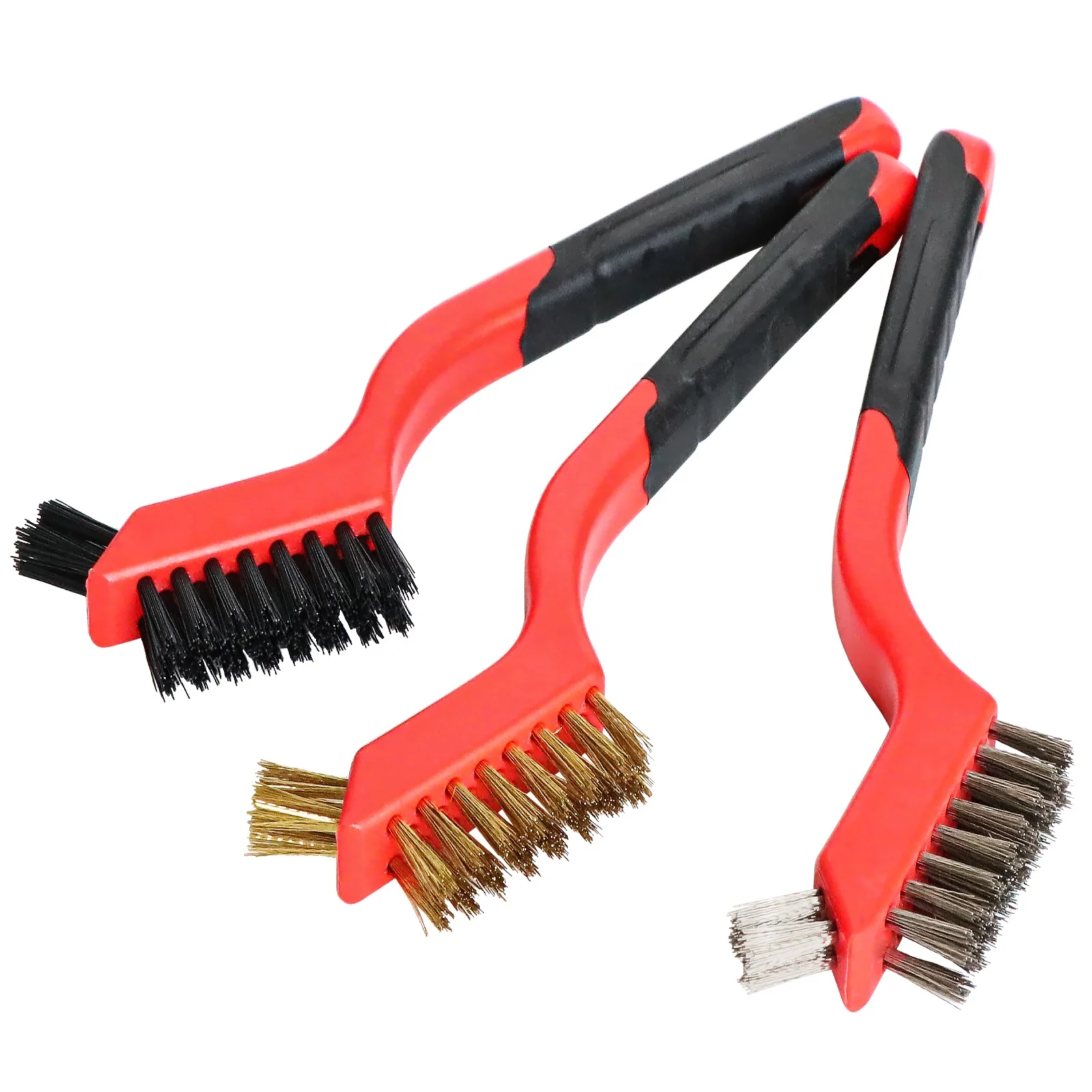 Double Head Silicone Handle Stainless Steel/Brass/Nylon Brushes Wire Bristle Scratch Brush for Cleaning Welding Slag Rust