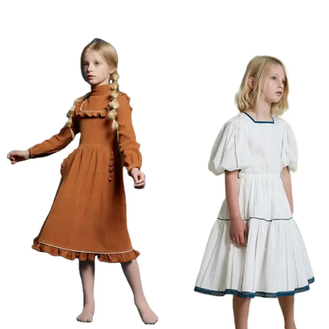 Custom Color Logo Brand Boutique Summer Autumn Dress for Kids Fashion Fabric Multi Style Girls Dresses Collection 6 to 14 Years
