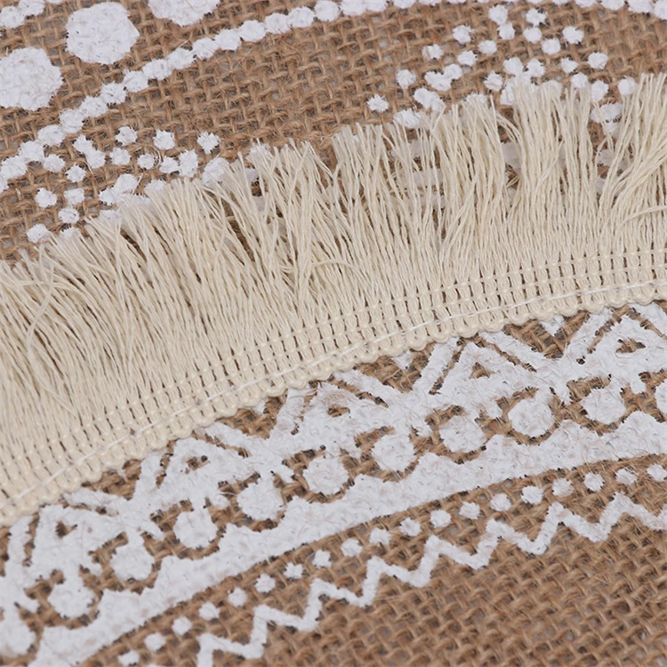 Kitchen Dining Cotton linen Jute Placemat Boho  Woven Tassel Printed Table Mats Pad Heat Resistant Waterproof jute Placemat