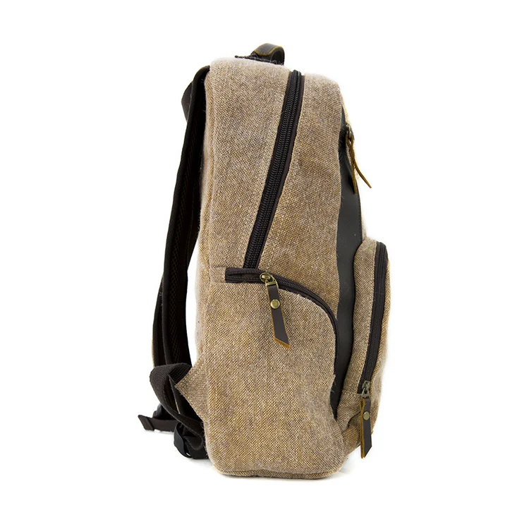 Wholesale Custom Designer Luxury Vegan Leather Vintage Canvas Rucksack Book Bag Laptop Backpack for College Men Girl