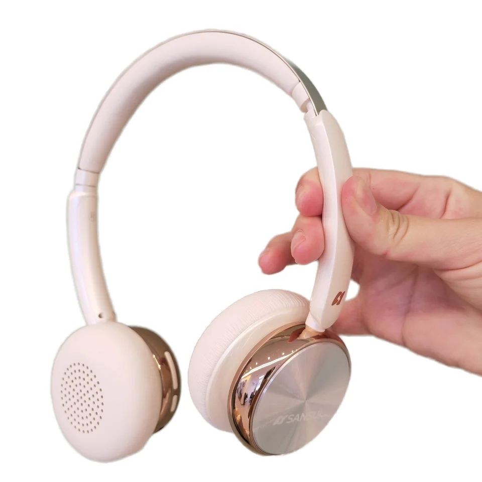 Sansui DT11 Open-Ear Retro Wireless Headphones with LED Battery Indicator Noise Cancelling Alexa Built-In Vintage Metal Finish