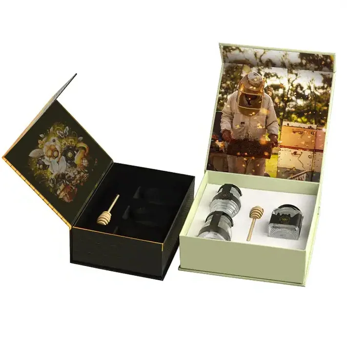 Luxury Black Shaped Package Rigid Cardboard Paper Vip Bee Honey Pot Bottle Jars Packaging Gift Box