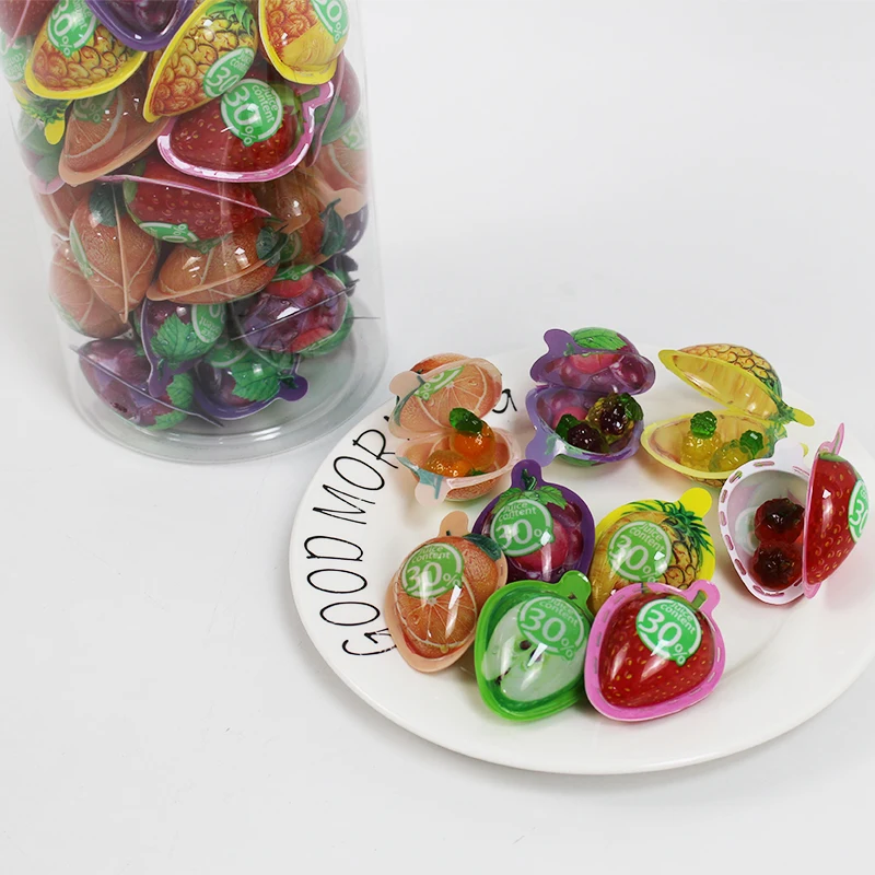 7g Bottled fruit Blasting soft candy Multi-flavor mini fruit candy sandwich fudge with passette