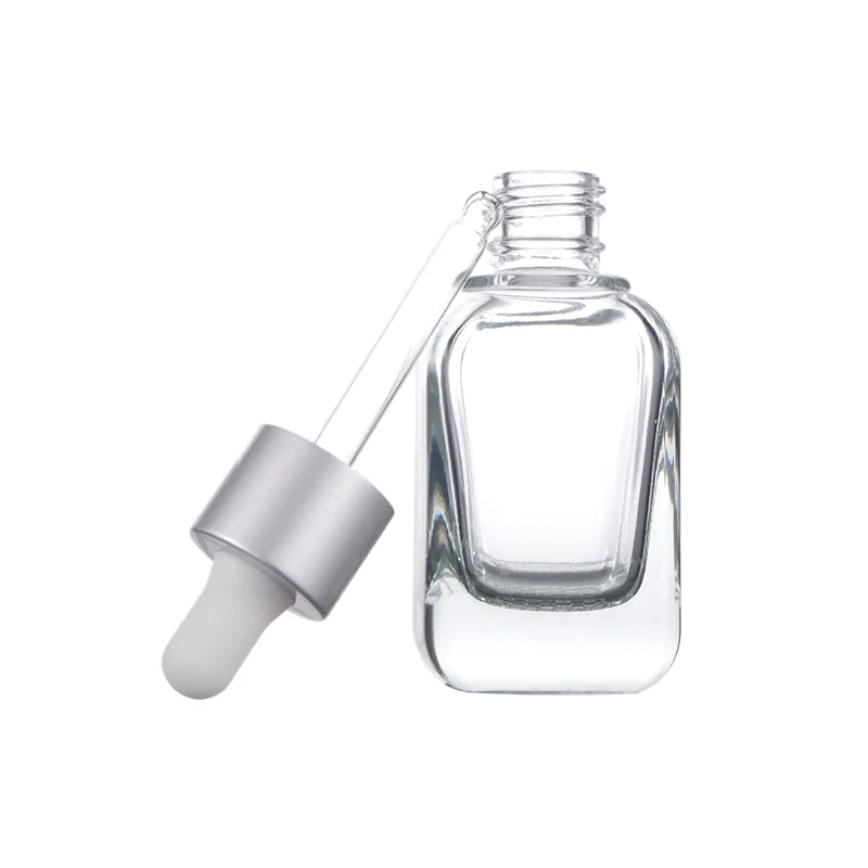 Cosmetic Package 10ml 20ml 30ml Square Clear Face Eye Serum Glass Essential Oil Bottle Mesh Thick Bottom with Dropper