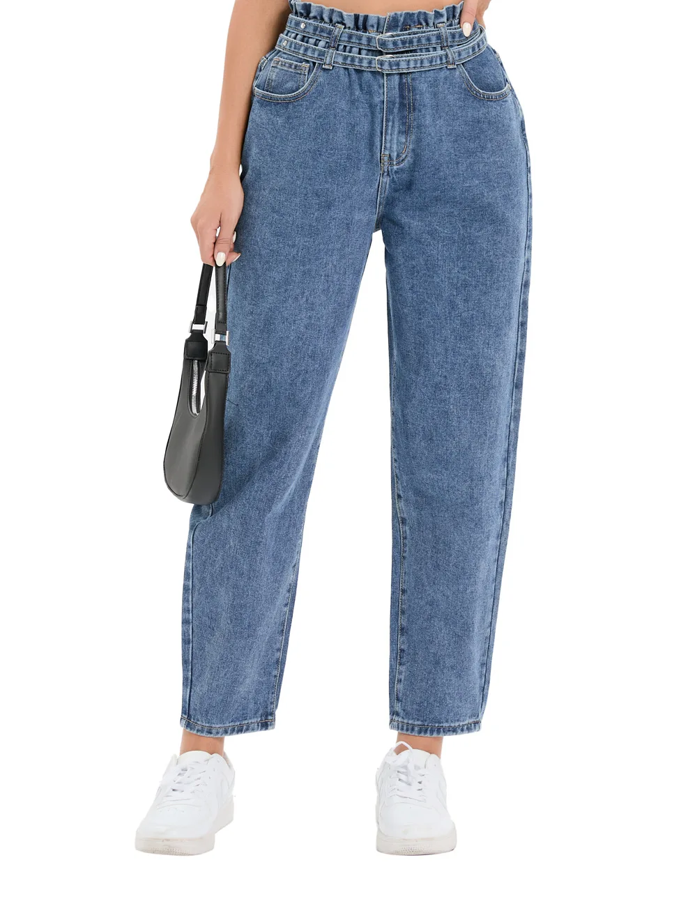 2022 fashion casual trend ruffled elastic band trousers loose cropped harem jeans for women