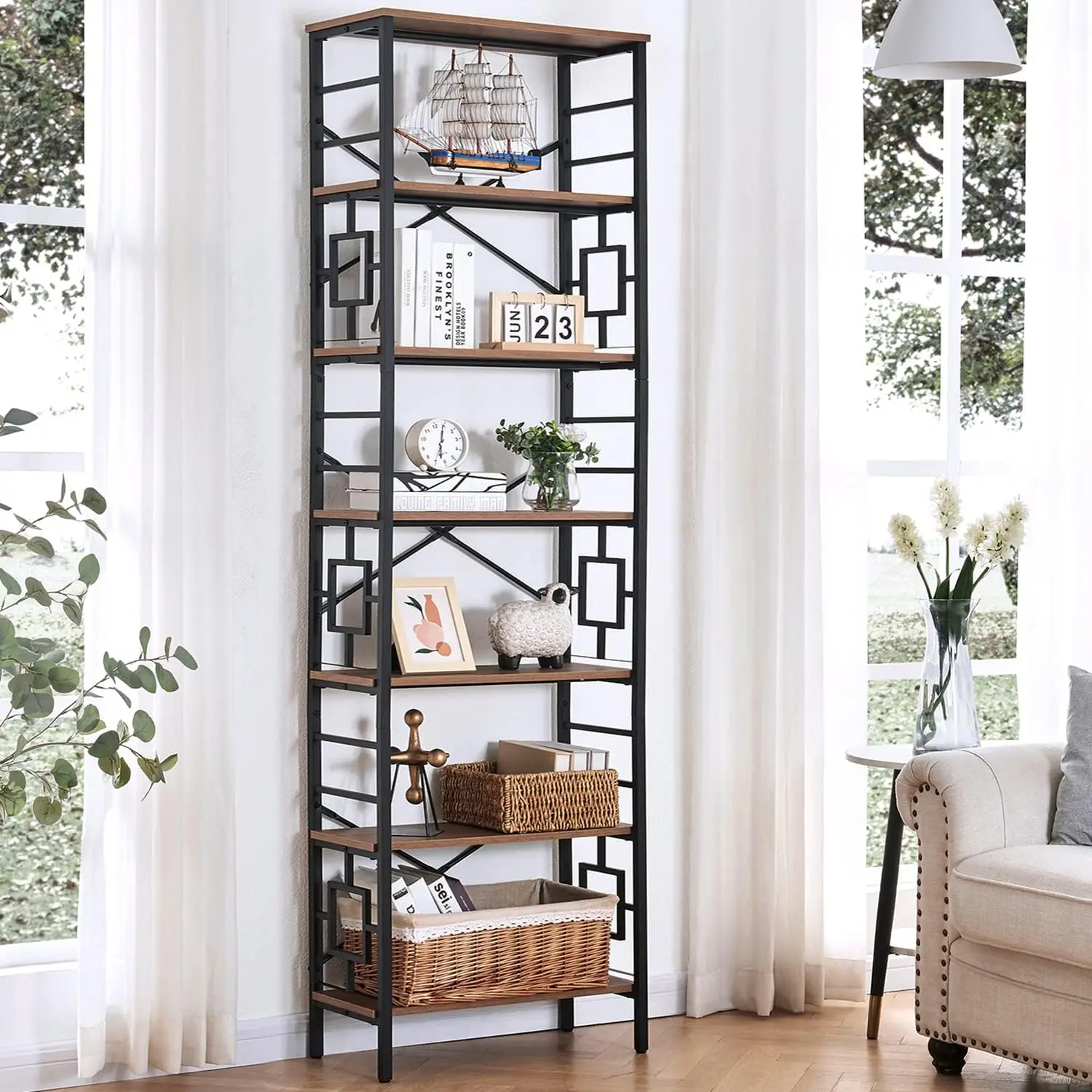 Nordic Open Shelving Bookcase Industrial 6 Layer Tier Ladder Bookcase