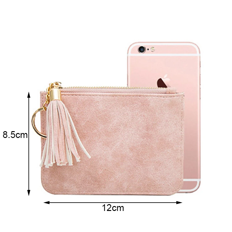 Custom Tassel Keychain Colorful PU Leather Full Grain Thin Leather Wallet For Women