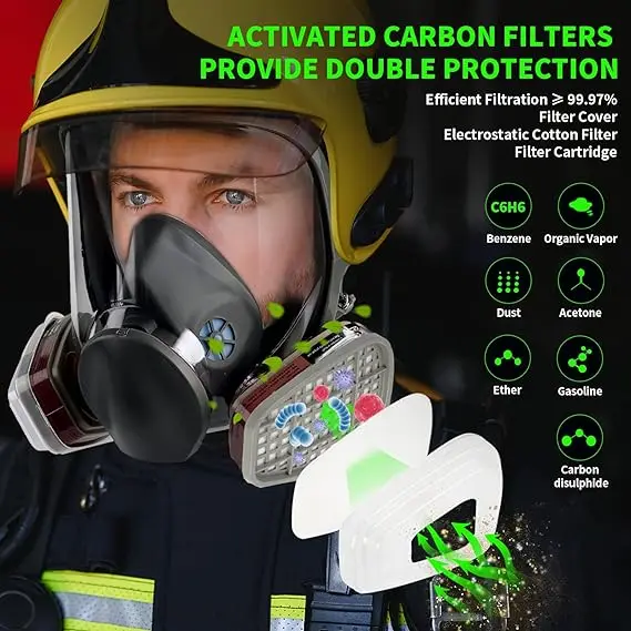 Industrial 6800 Gas Mask with Two Interface and Particular Filter Rubber Respirator with Cotton Filters Cartridge Retainer