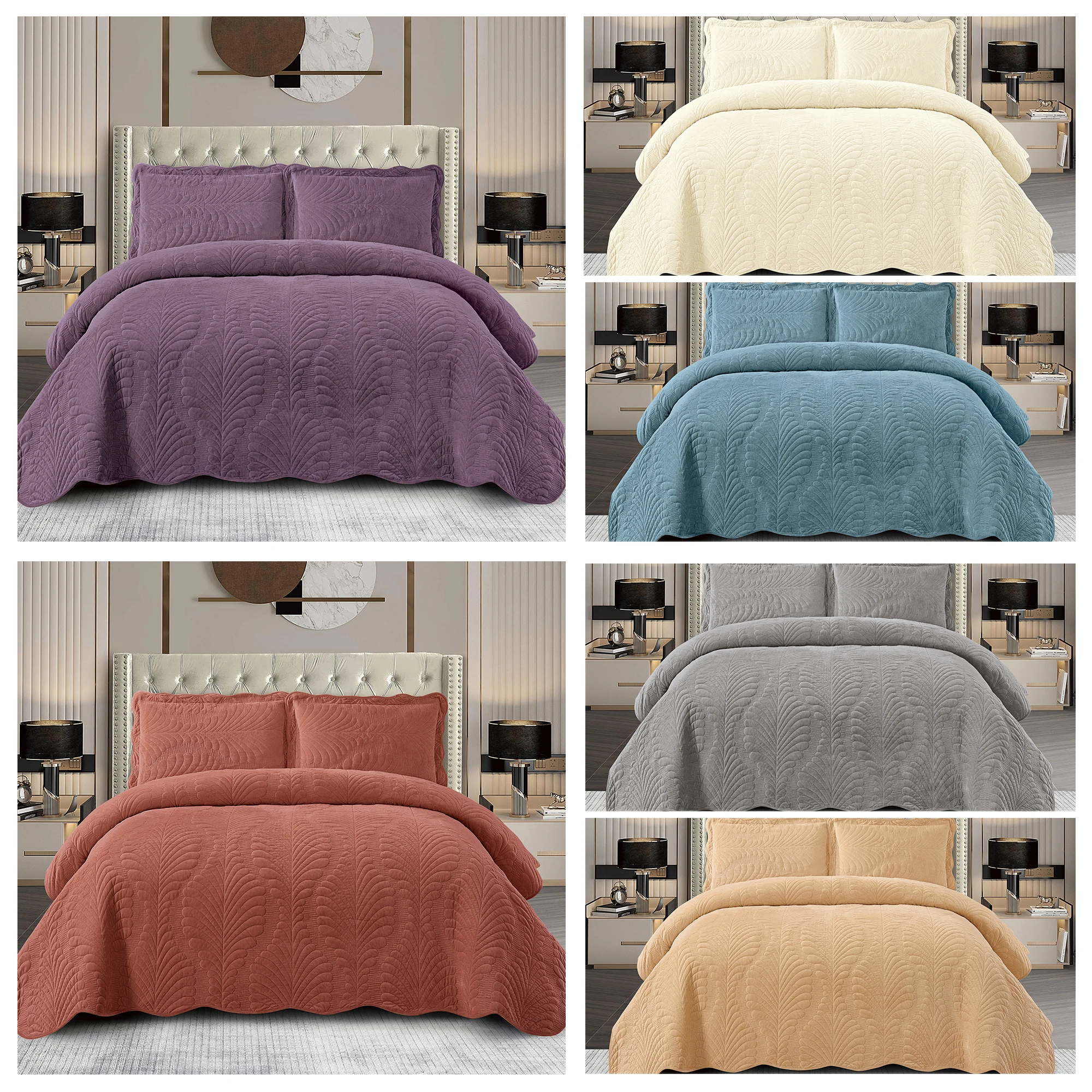 Velvet Embroidery Four Seasons Universal High Quality Bed Cover Plant Banana Leaf Flower Bedspread Set