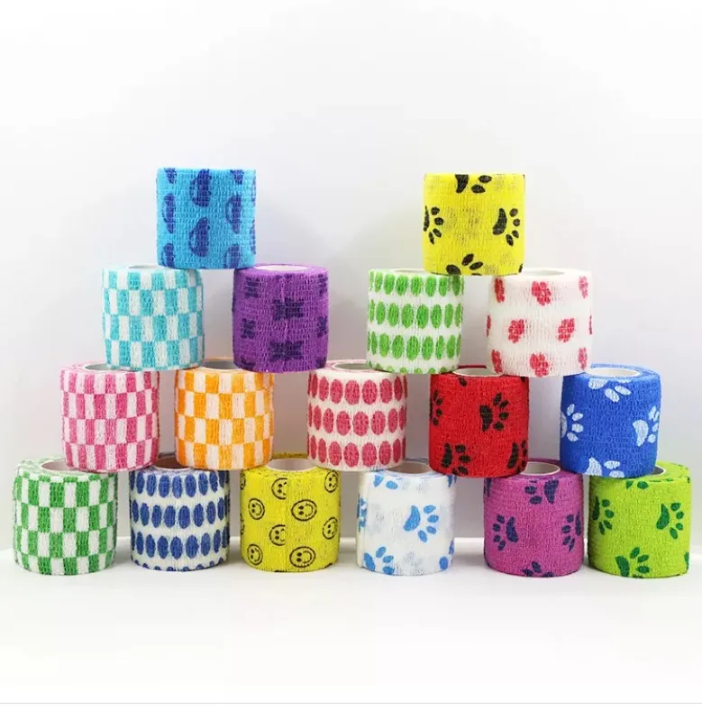 Hospital grade medical sports wound support dressing custom print colored self adhesive vet wrap cohesive elastic bandage