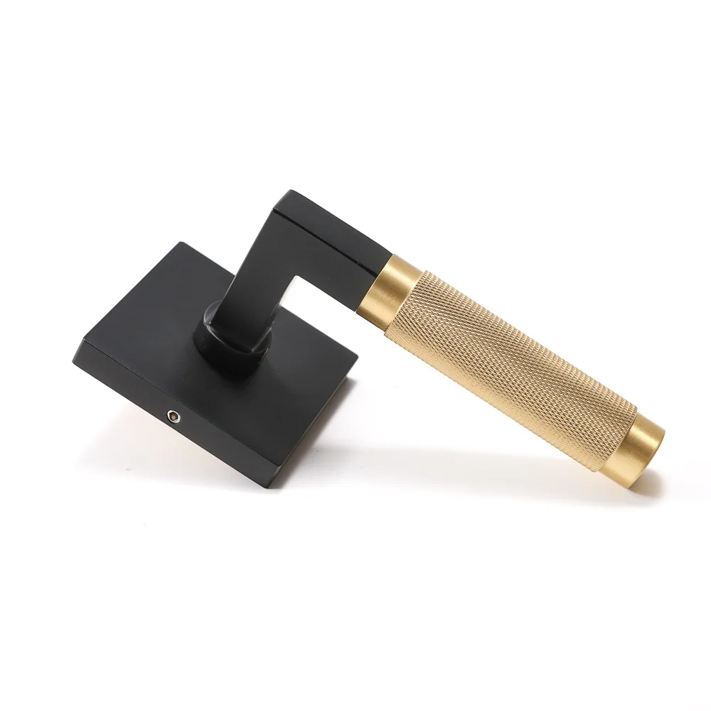 Golden Black Cross-knurled Solid Brass Door Handle Popular Luxury Brass American Interior Door Handle Lock Set Bedroom Bathroom