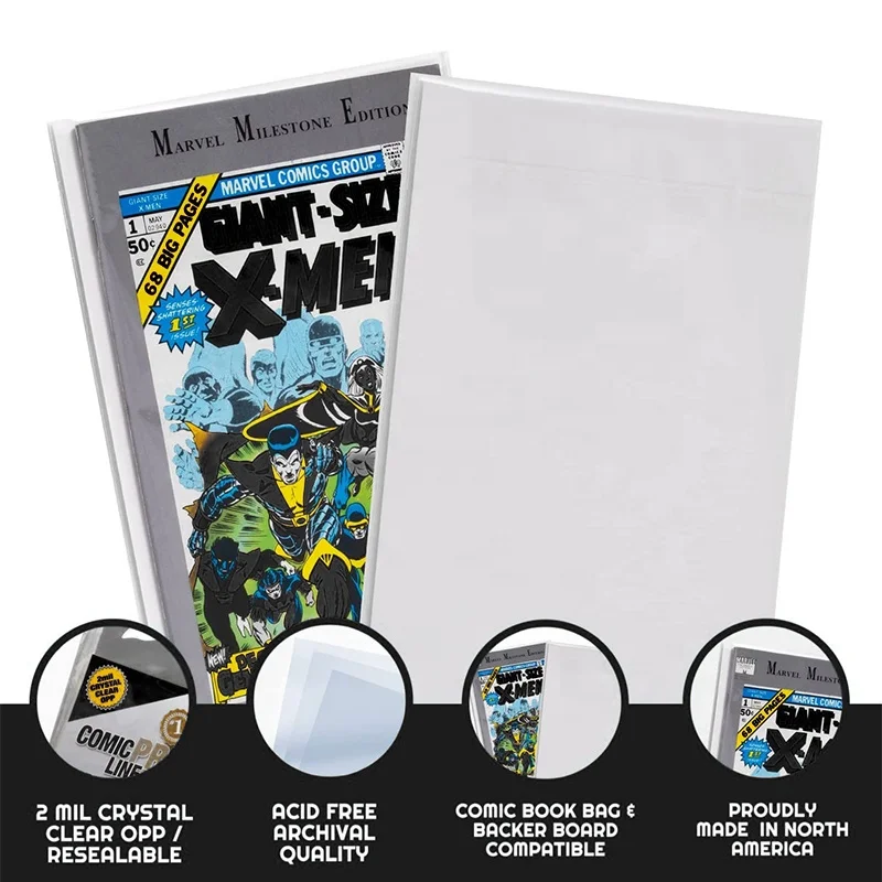 Opp Current 2Mil Resealable Golden Bag Eco-Friendly Regular Drawing Mylar Plastic Book Bags For Comics