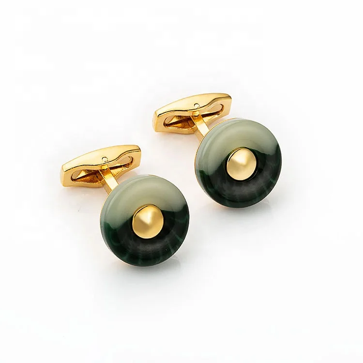 Marlary Modern Luxury Jade Brass Metal Cuff Link Shirt Gold Cufflinks for Men