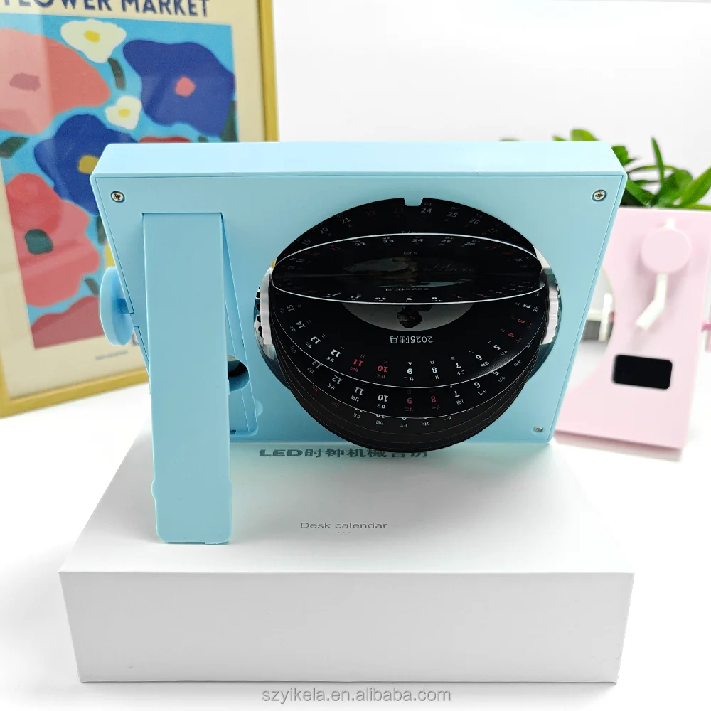 Hot sale 2025 desktop calendar 15 double-sided cards, mechanical rotating clock calendar supports all postcard customization