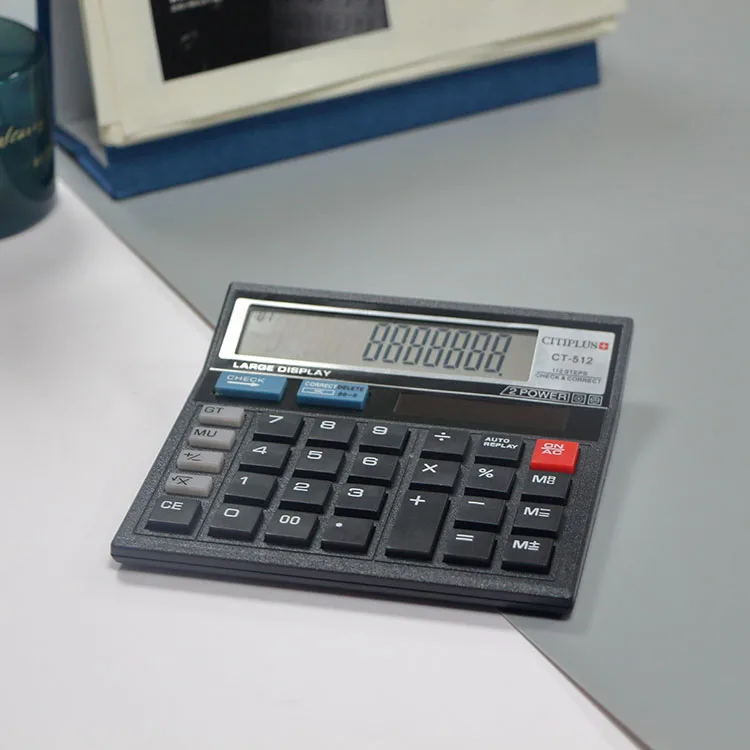 High-Quality New Design Check Function Calculator Black High-End Business Office 12-Digit Display Desktop Calculator