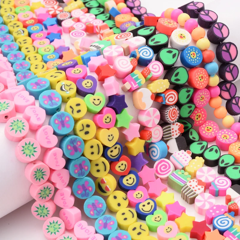 New Style Clay Beads Approx 40Pcs 10mm Animal Flat Round Loose Handmade Polymer Spacer Bead for Jewelry Making Necklace Bracelet