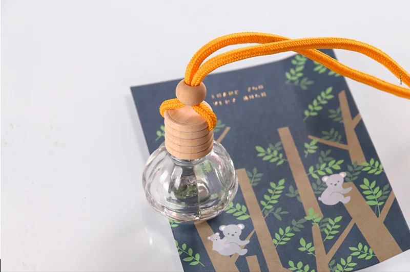 empty hanging freshener pendant car logo vent air round ball square wooden cap glass car perfume diffuser bottle