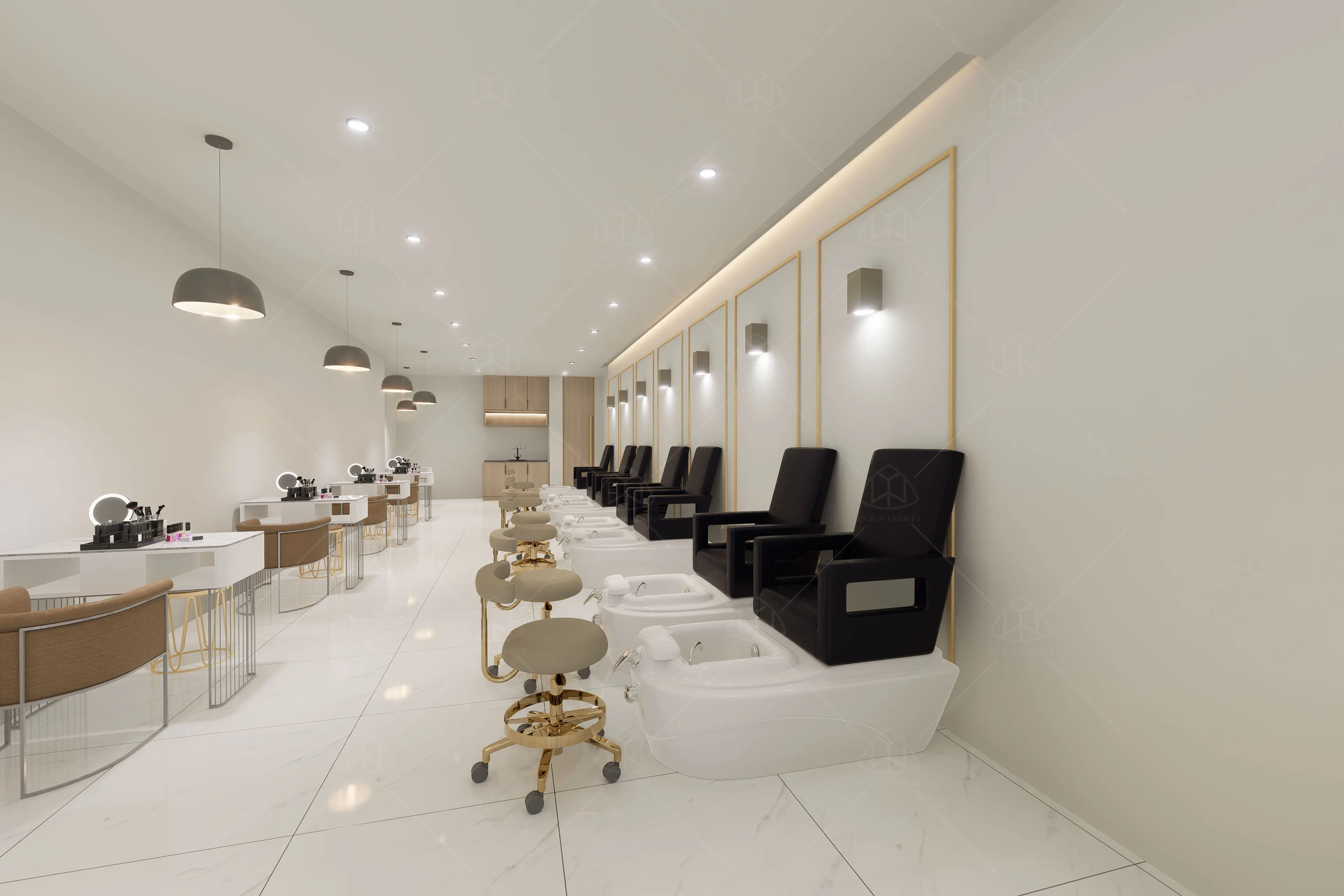 Wooden Nail Polish Display Stand Nail Desk Salon Furniture Luxury Pedicure Spa Salon Wall Decoration