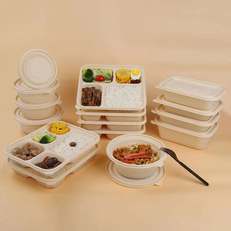 Eco-friendly Disposable Cornstarch Food Container Microwaveable To Go lunch box With Lid