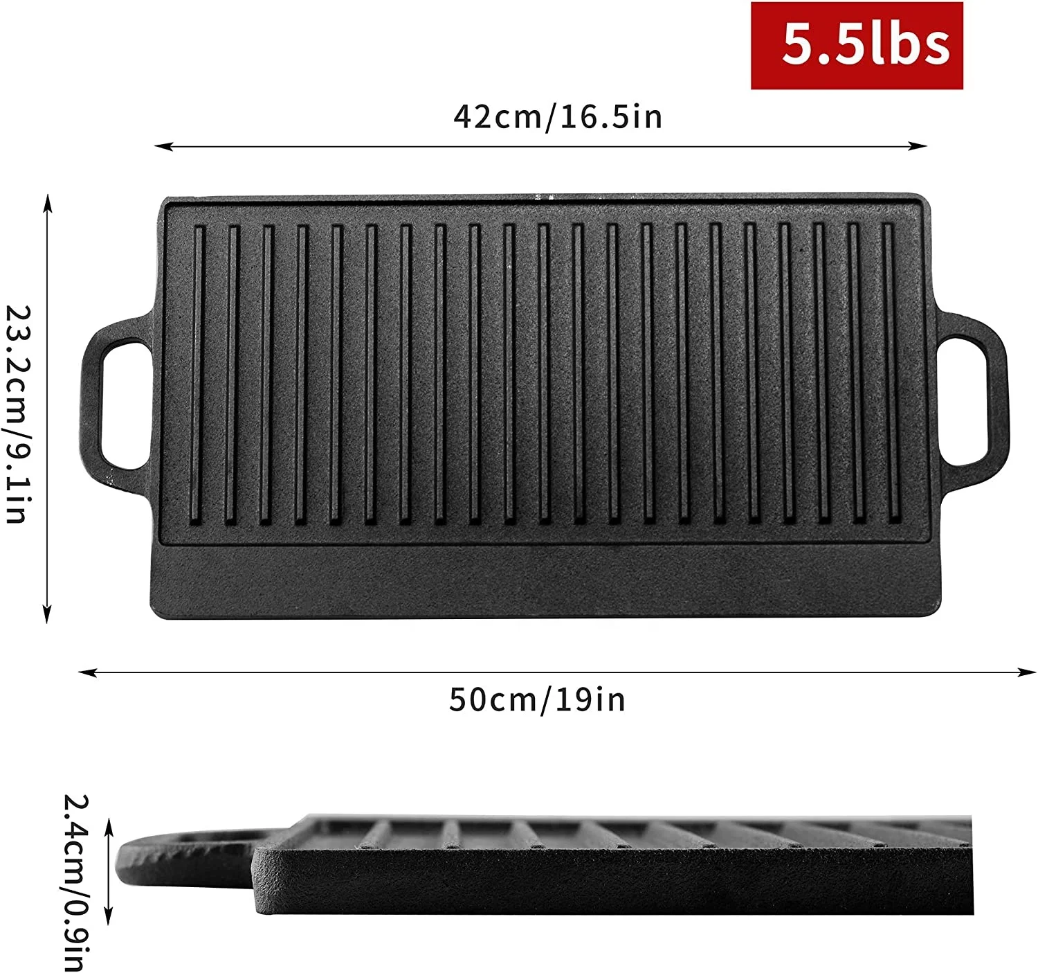 Non Stick 51cm Cast Iron Griddle Plate Fry Pan Grill BBQ Rectangular Double Griddle For BBQ