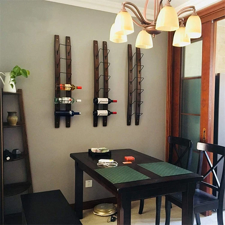 High Quality Wall Mounted Wooden Wine Bottle Rack Easy Installation Wood Wine Shelf for Home Wine Cellar Decoration