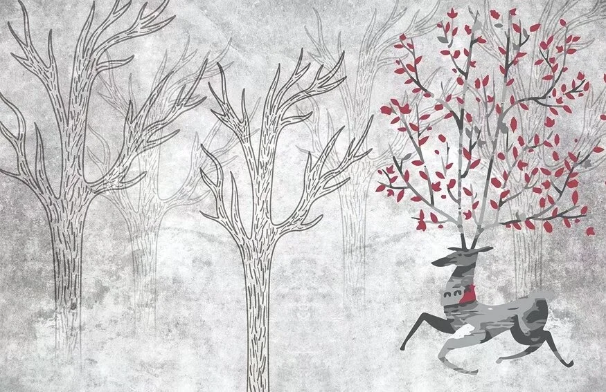 chrismas abstract snow elk forest bird tree design print big size custom up to 3*5m & 3.2*10m/piece high-end fabric wall mural