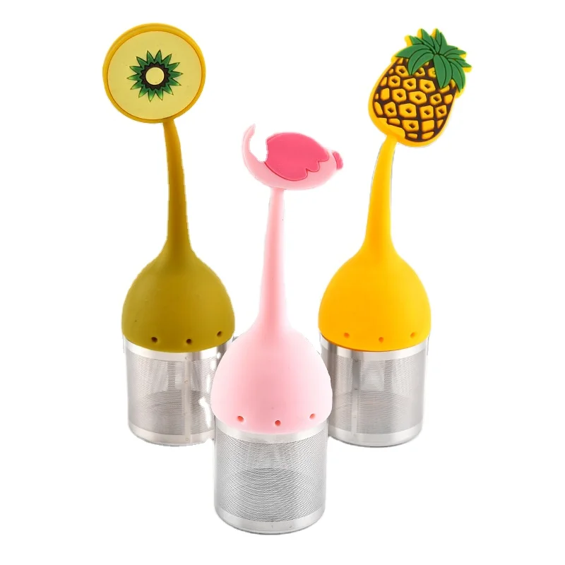 100% food grade silicone pineapple shaped pull stainless steel bottom tea filter for bulk or herbal teas