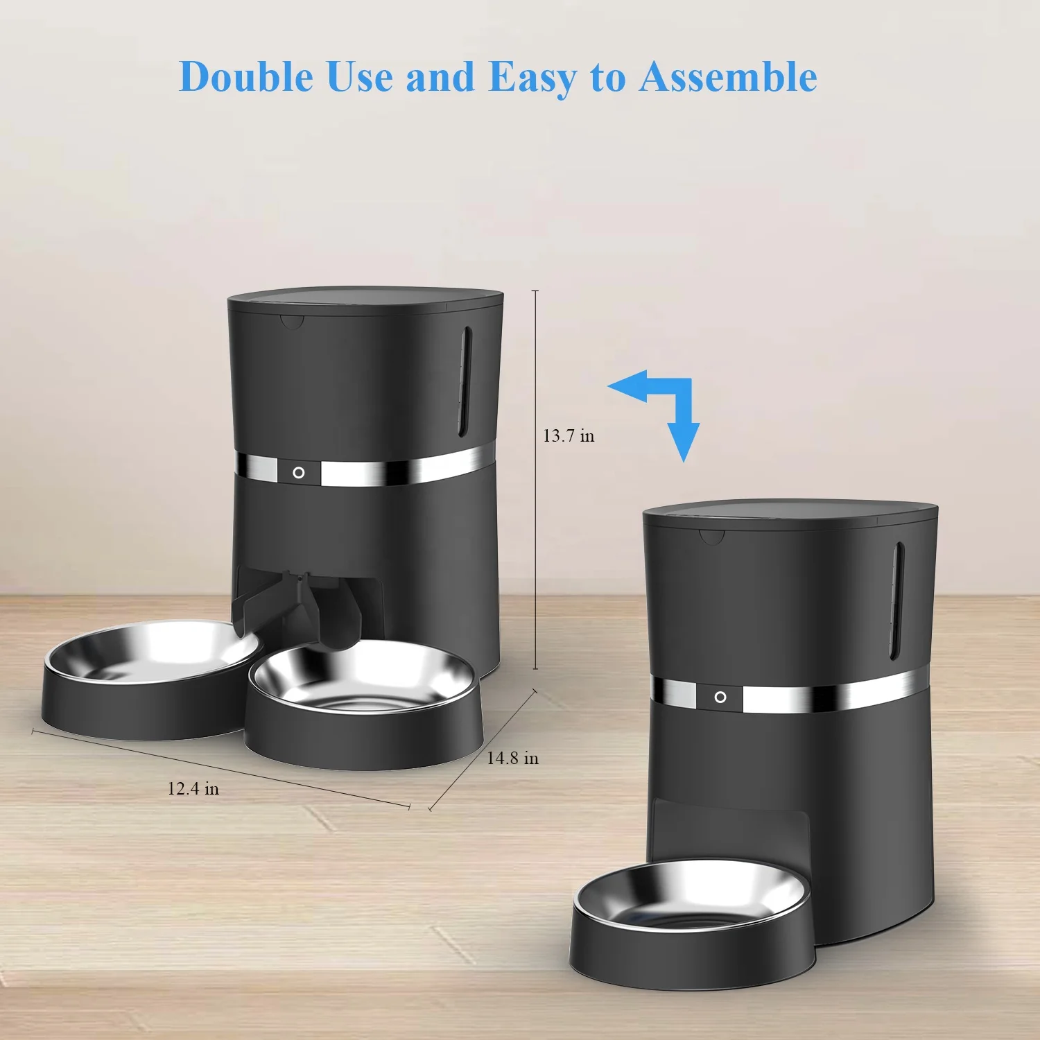 3.8L 4L Automatic Timer 2 Meal Pet Gravity Food or Water Feeder Dispenser Battery Smart Pet Feeder with Wifi for 2 Cats Dogs