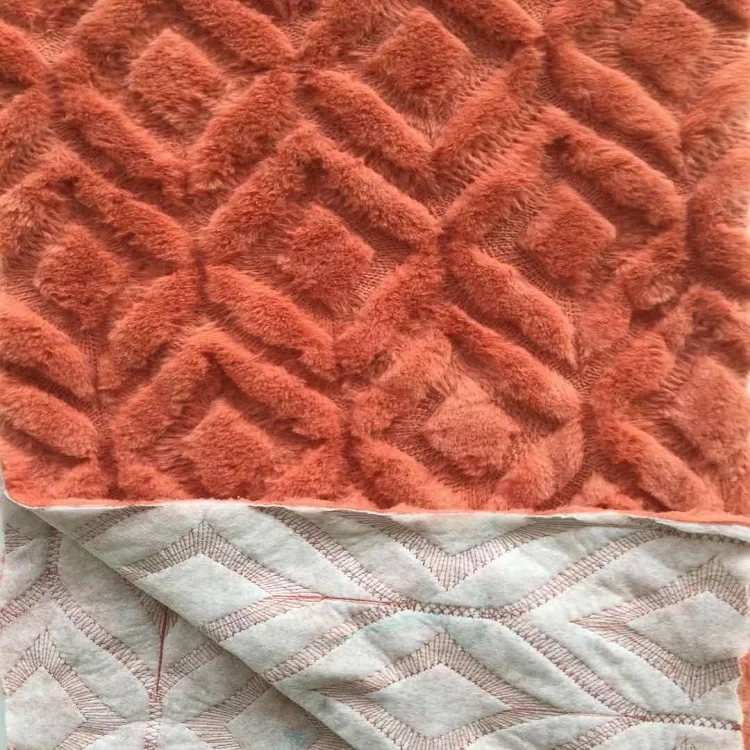 Soft Textile 100% Polyester Short Plush Embossed Pattern Rabbit Short Jacquard Faux Fur Fabric
