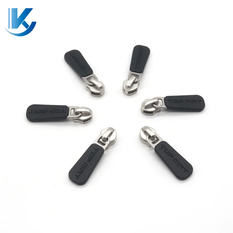 High quality black rope Custom logo metal zip pull sliders head bag handbag 2-way zipper puller