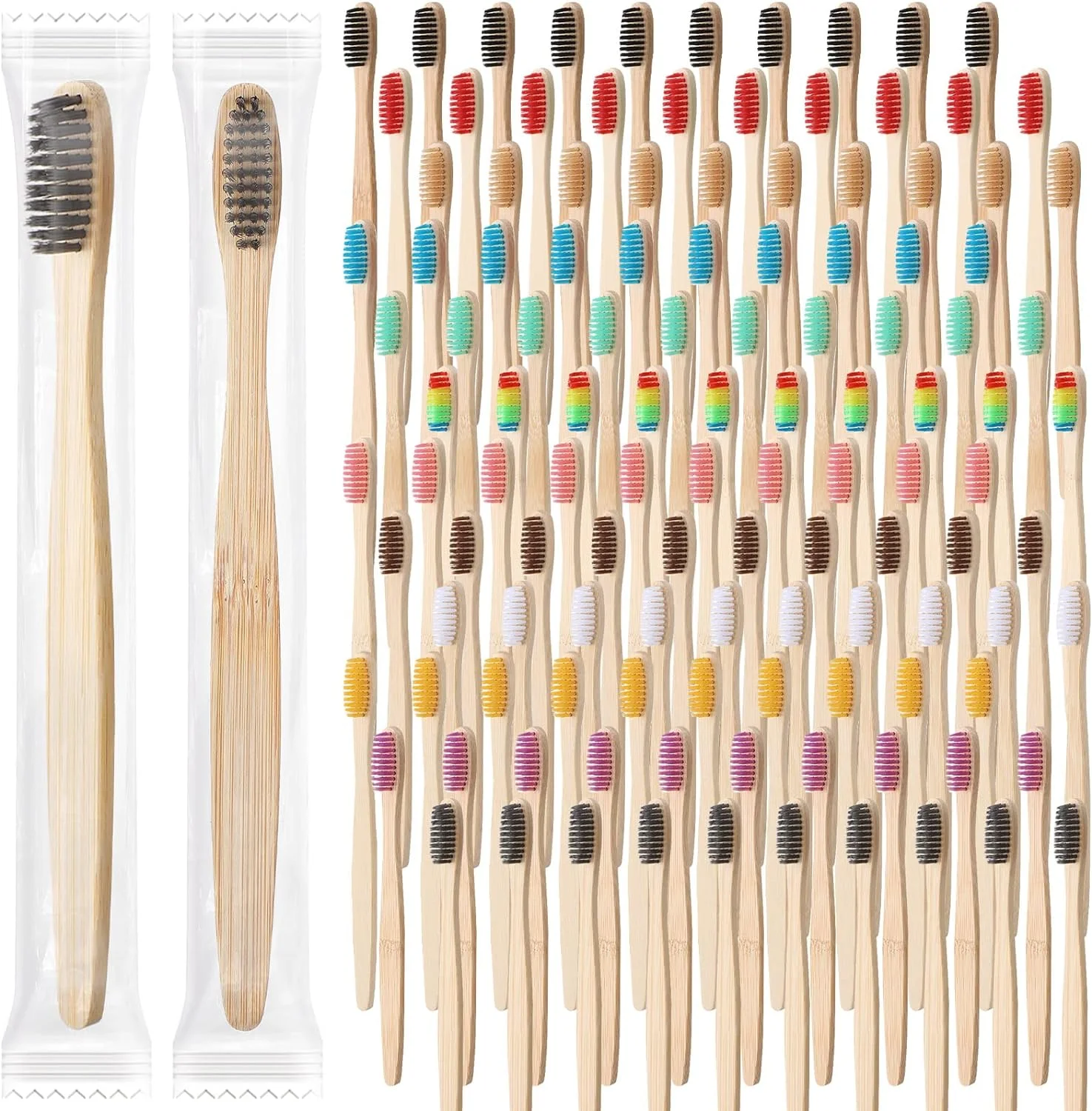 120 Pcs Bamboo Toothbrushes Bulk Soft Bristle Toothbrush Wooden Disposable Travel Individually Wrapped Toothbrush