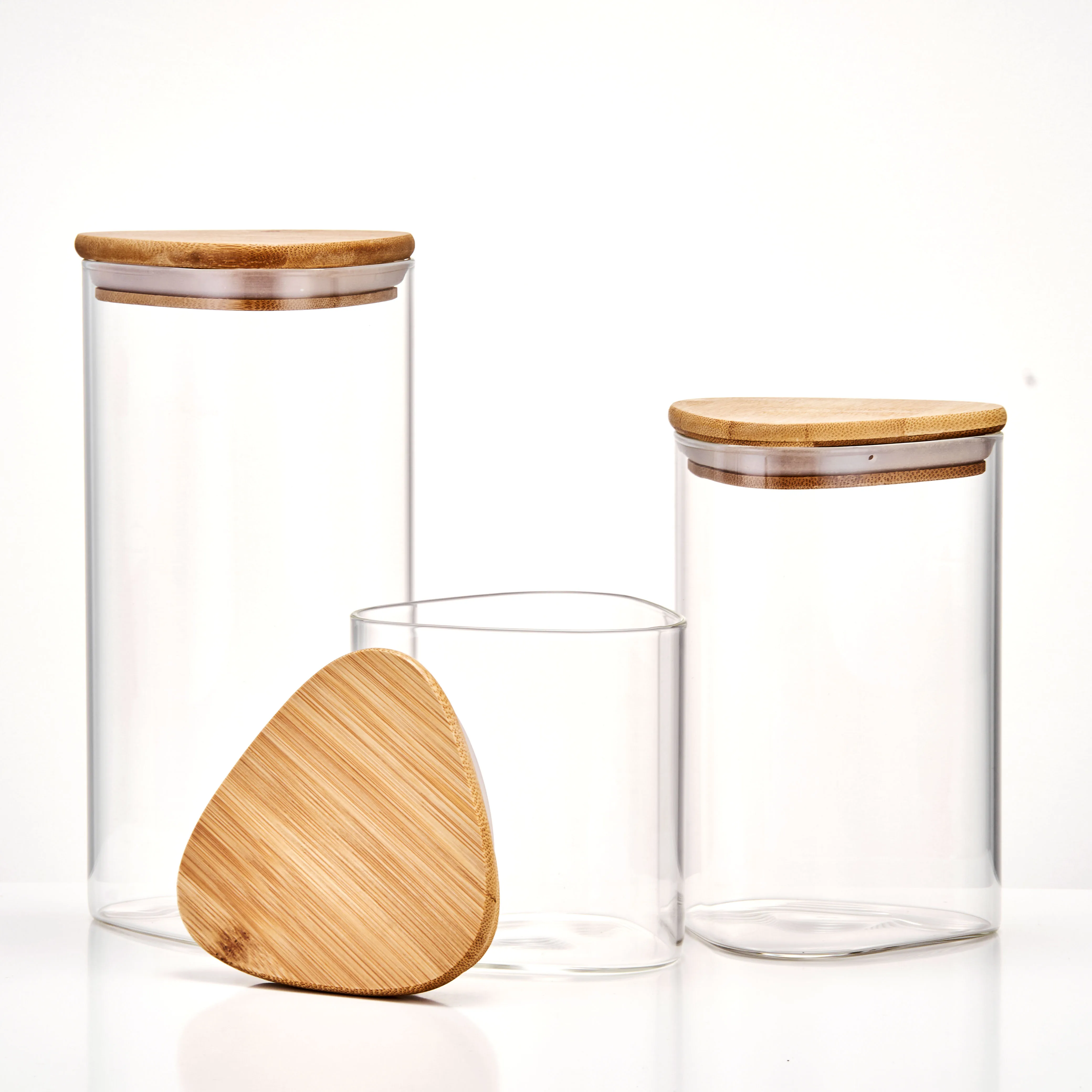 Clear Glass Food Storage Jars Containers with Airtight Bamboo Lid for Candy, Cookie, Rice, Sugar, Flour, Pasta, Nuts
